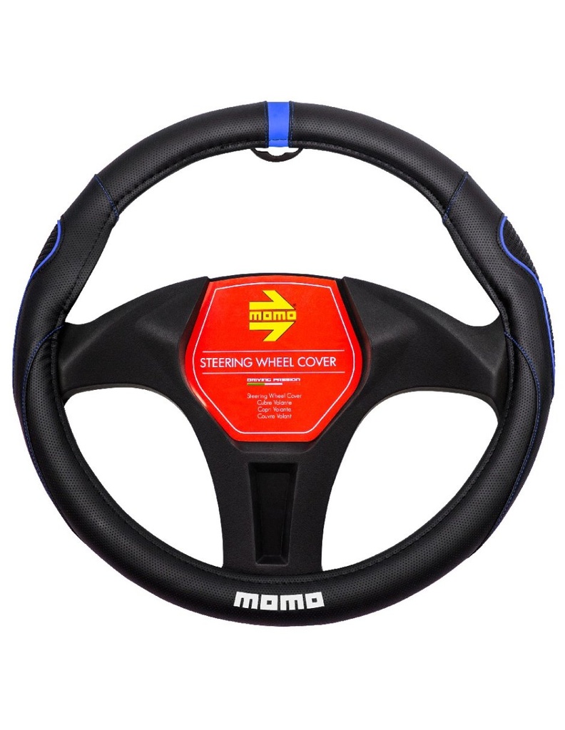 CUBRE VOLANTE MOMO NEGRO-AZUL
