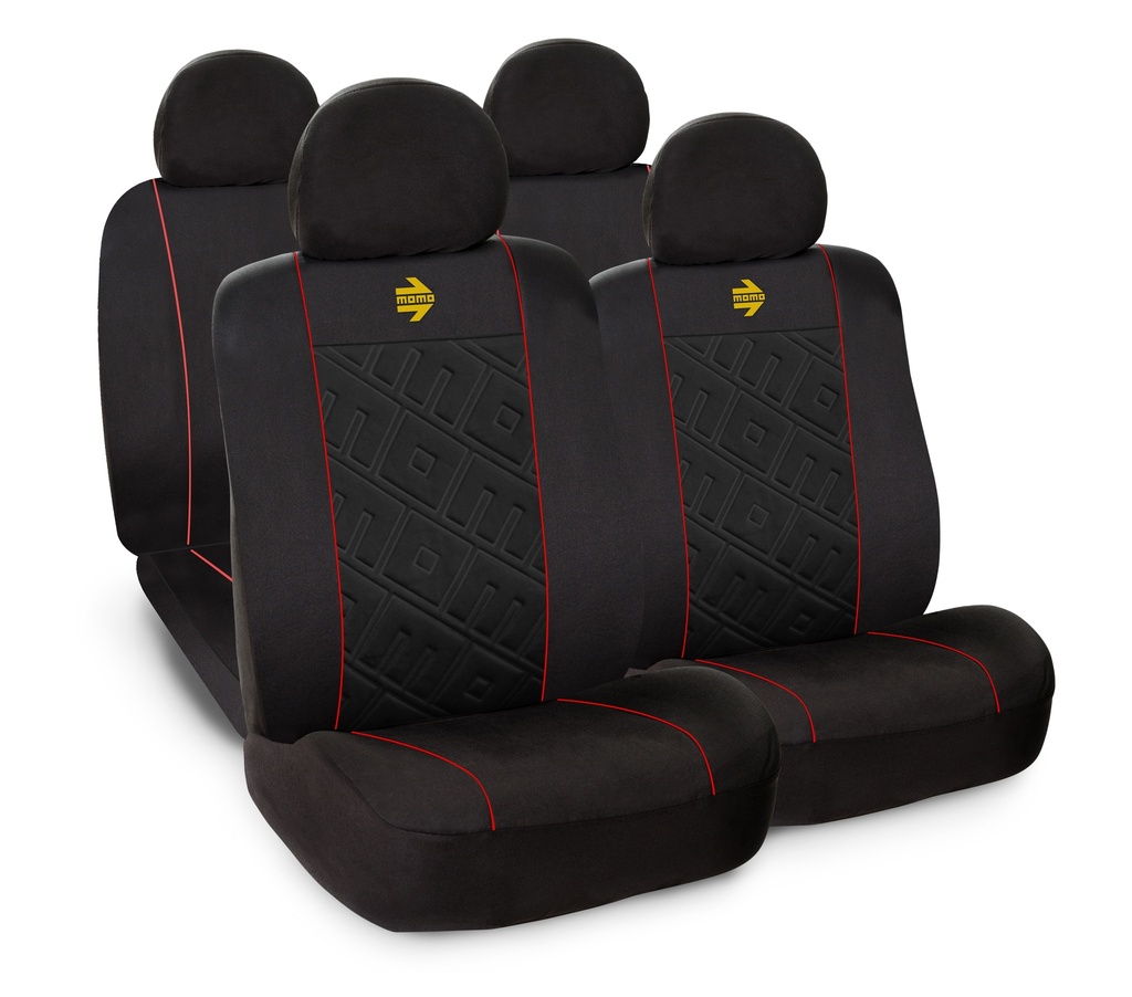 CUBRE ASIENTO MOMO NEGRO ROJO CON R