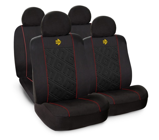 [SC020BR] CUBRE ASIENTO MOMO NEGRO ROJO CON R